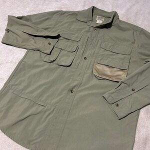 TravelSmith Fishing Shirt Mens M Khaki Supplex Nylon Utility Pockets